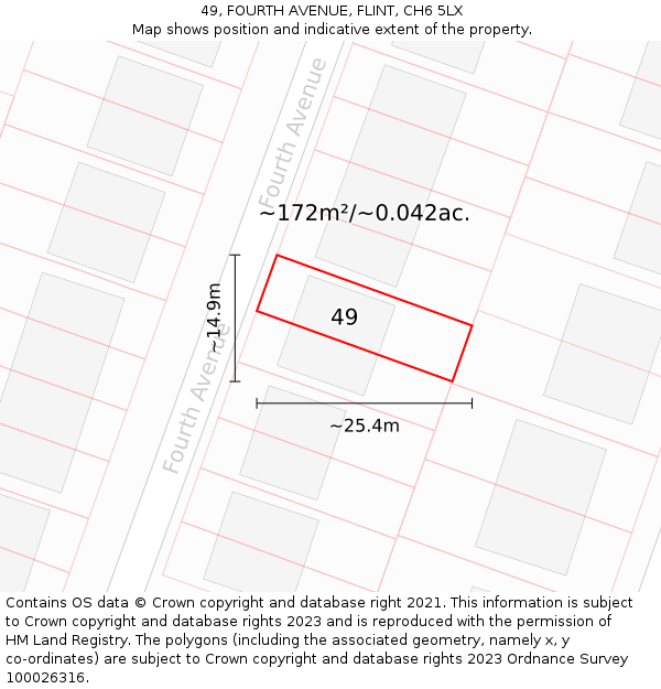 49, FOURTH AVENUE, FLINT, CH6 5LX: Plot and title map