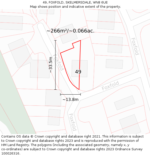 49, FOXFOLD, SKELMERSDALE, WN8 6UE: Plot and title map