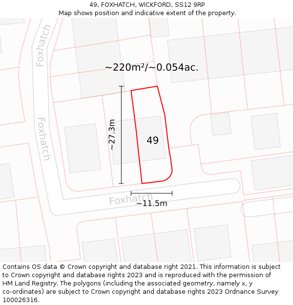 49, FOXHATCH, WICKFORD, SS12 9RP: Plot and title map