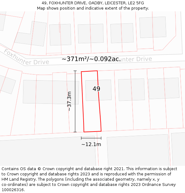 49, FOXHUNTER DRIVE, OADBY, LEICESTER, LE2 5FG: Plot and title map