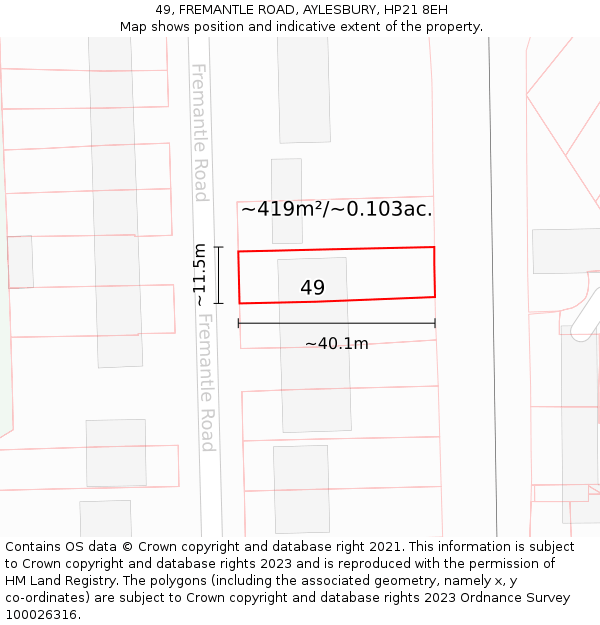 49, FREMANTLE ROAD, AYLESBURY, HP21 8EH: Plot and title map