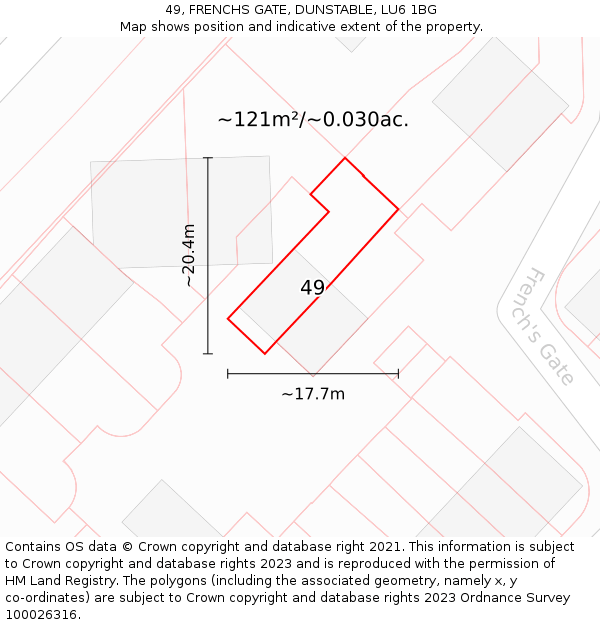 49, FRENCHS GATE, DUNSTABLE, LU6 1BG: Plot and title map