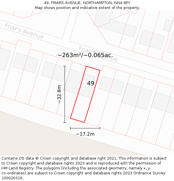 49, FRIARS AVENUE, NORTHAMPTON, NN4 8PY: Plot and title map