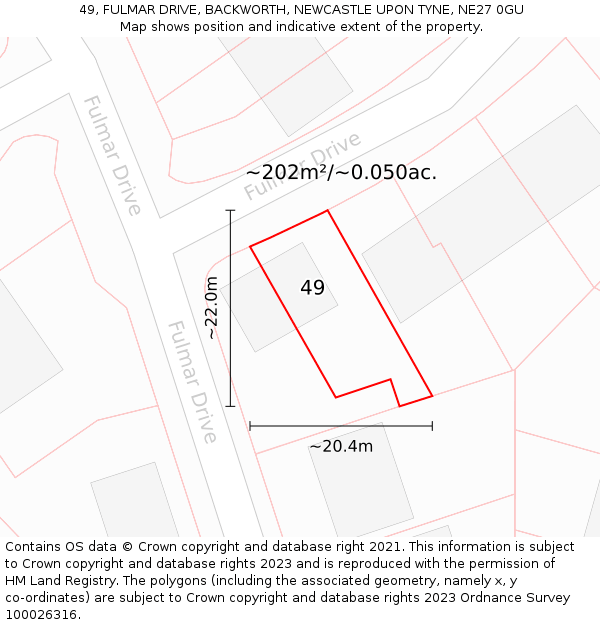 49, FULMAR DRIVE, BACKWORTH, NEWCASTLE UPON TYNE, NE27 0GU: Plot and title map