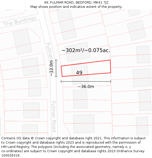 49, FULMAR ROAD, BEDFORD, MK41 7JZ: Plot and title map