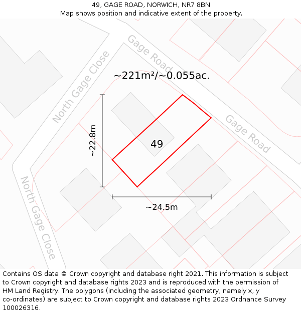 49, GAGE ROAD, NORWICH, NR7 8BN: Plot and title map