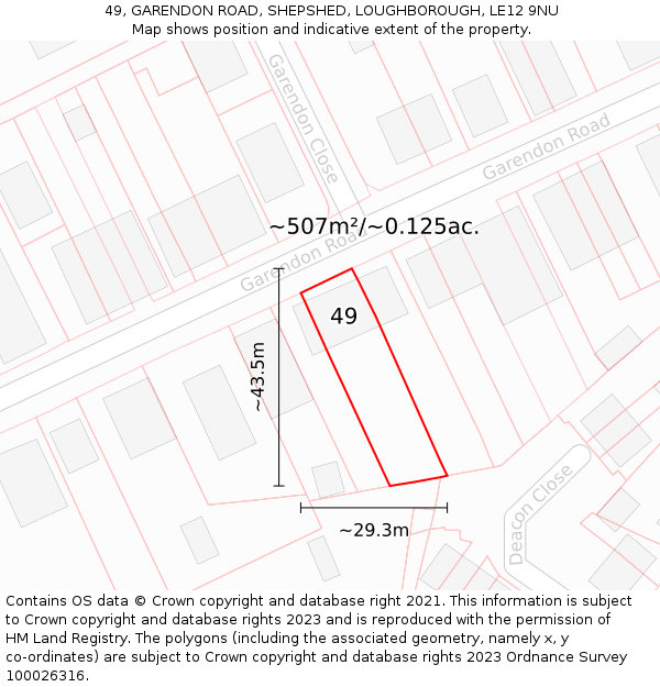 49, GARENDON ROAD, SHEPSHED, LOUGHBOROUGH, LE12 9NU: Plot and title map