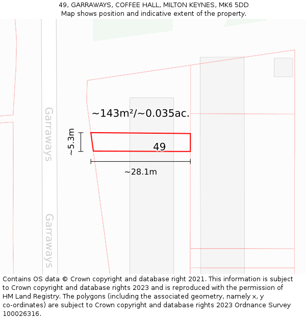 49, GARRAWAYS, COFFEE HALL, MILTON KEYNES, MK6 5DD: Plot and title map