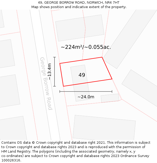 49, GEORGE BORROW ROAD, NORWICH, NR4 7HT: Plot and title map