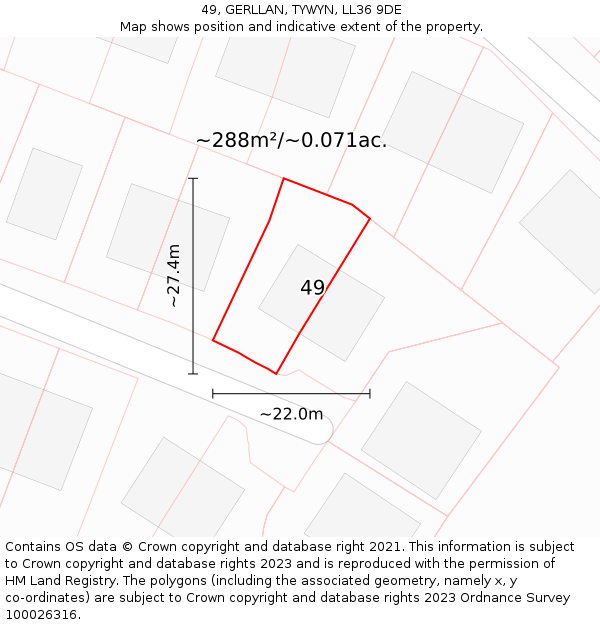 49, GERLLAN, TYWYN, LL36 9DE: Plot and title map