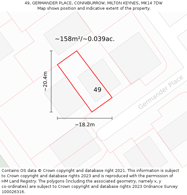 49, GERMANDER PLACE, CONNIBURROW, MILTON KEYNES, MK14 7DW: Plot and title map