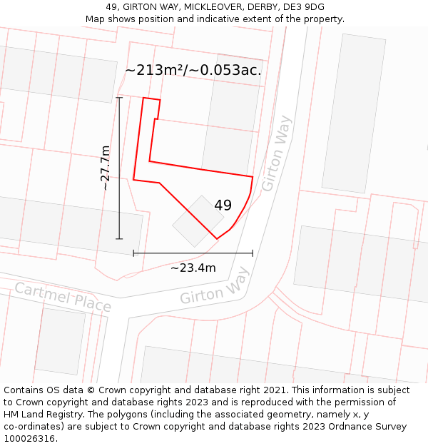 49, GIRTON WAY, MICKLEOVER, DERBY, DE3 9DG: Plot and title map