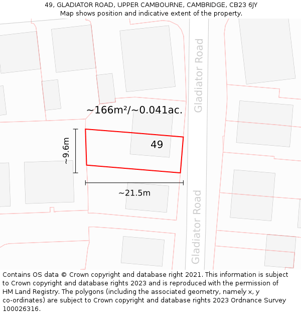 49, GLADIATOR ROAD, UPPER CAMBOURNE, CAMBRIDGE, CB23 6JY: Plot and title map