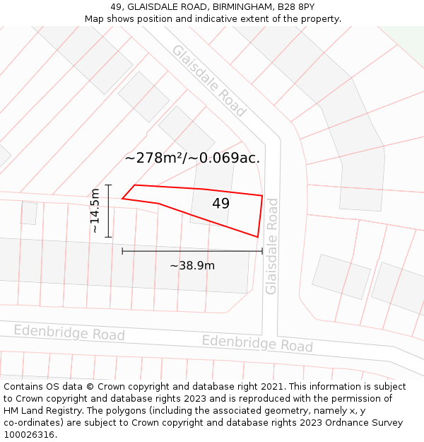 49, GLAISDALE ROAD, BIRMINGHAM, B28 8PY: Plot and title map