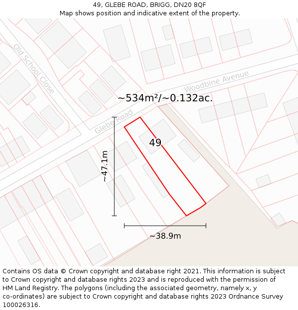 49, GLEBE ROAD, BRIGG, DN20 8QF: Plot and title map