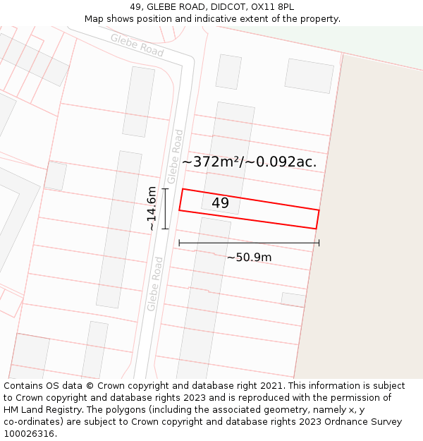 49, GLEBE ROAD, DIDCOT, OX11 8PL: Plot and title map