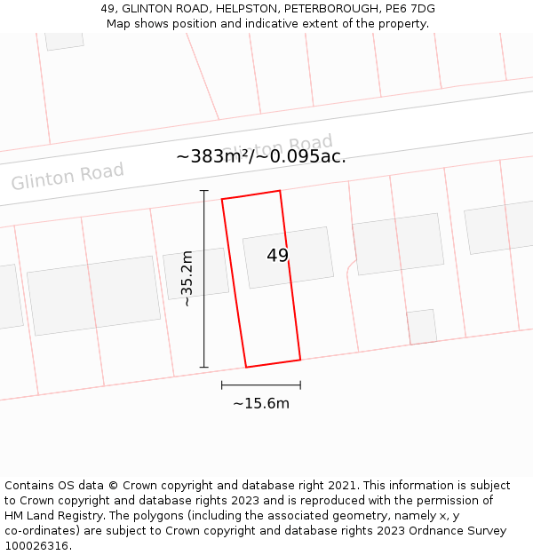 49, GLINTON ROAD, HELPSTON, PETERBOROUGH, PE6 7DG: Plot and title map