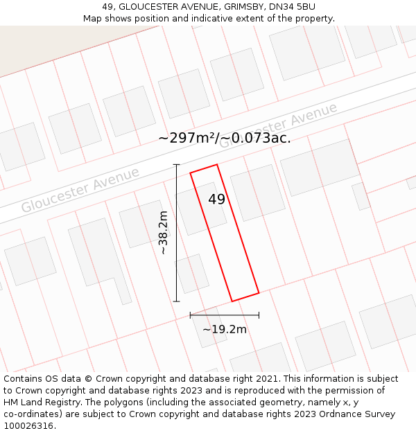 49, GLOUCESTER AVENUE, GRIMSBY, DN34 5BU: Plot and title map