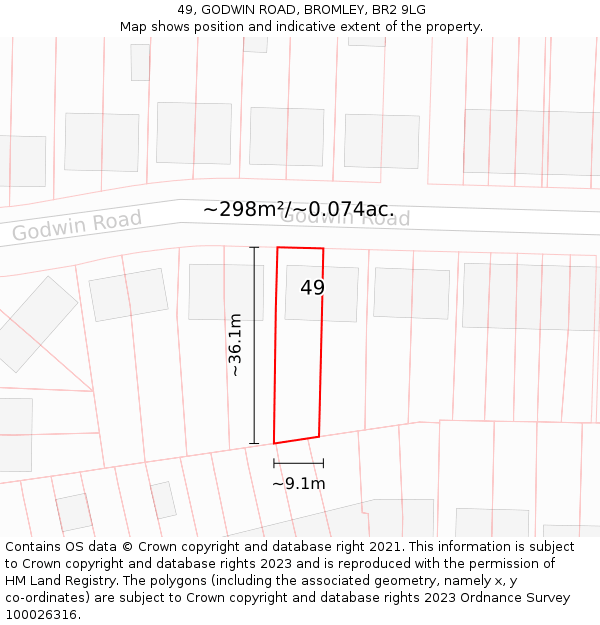 49, GODWIN ROAD, BROMLEY, BR2 9LG: Plot and title map