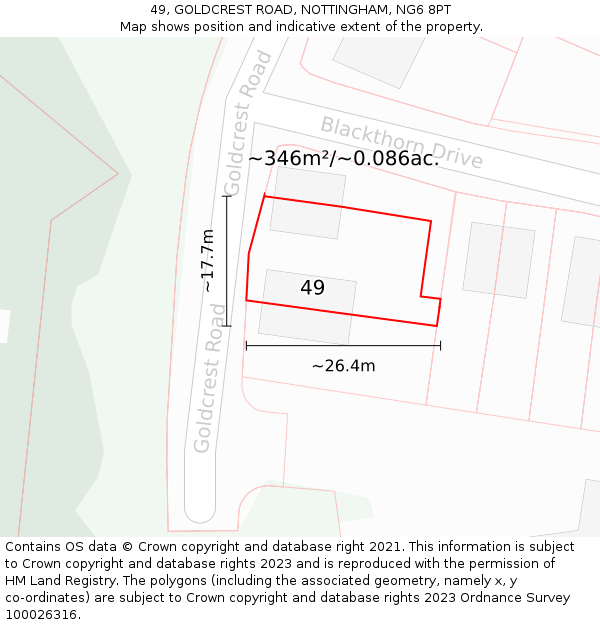49, GOLDCREST ROAD, NOTTINGHAM, NG6 8PT: Plot and title map