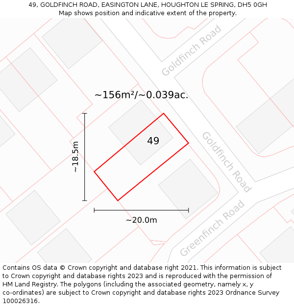 49, GOLDFINCH ROAD, EASINGTON LANE, HOUGHTON LE SPRING, DH5 0GH: Plot and title map