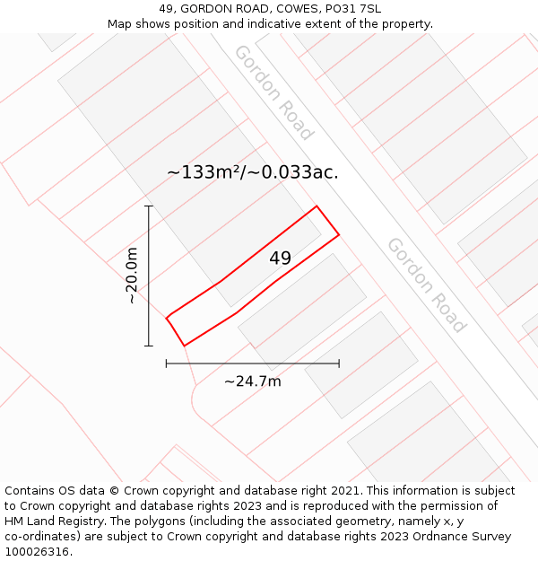 49, GORDON ROAD, COWES, PO31 7SL: Plot and title map