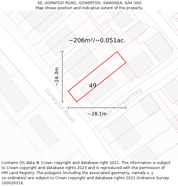 49, GORWYDD ROAD, GOWERTON, SWANSEA, SA4 3AG: Plot and title map