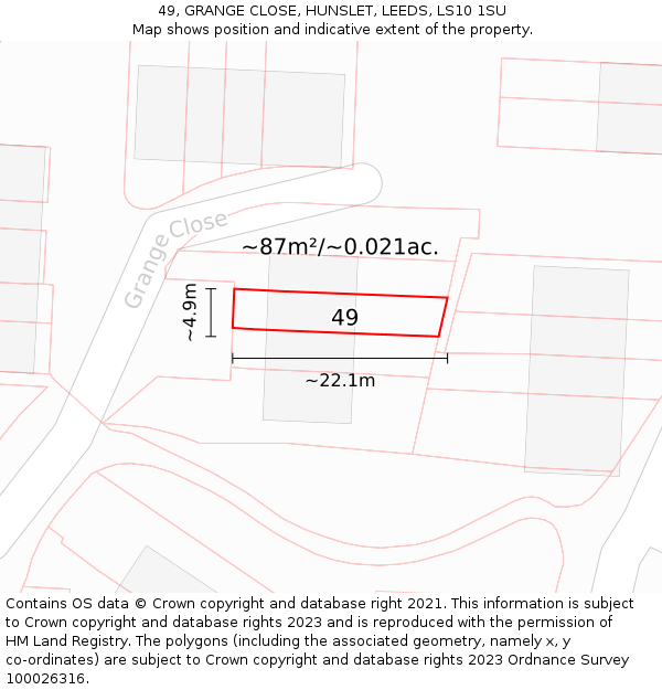 49, GRANGE CLOSE, HUNSLET, LEEDS, LS10 1SU: Plot and title map