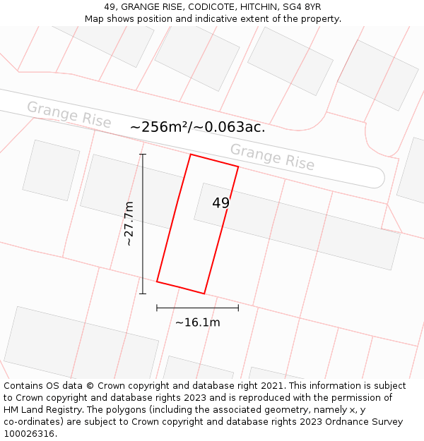 49, GRANGE RISE, CODICOTE, HITCHIN, SG4 8YR: Plot and title map