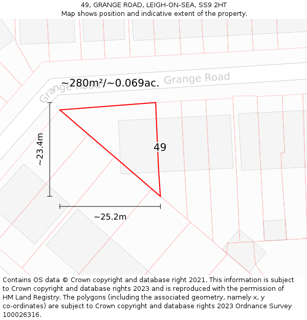 49, GRANGE ROAD, LEIGH-ON-SEA, SS9 2HT: Plot and title map