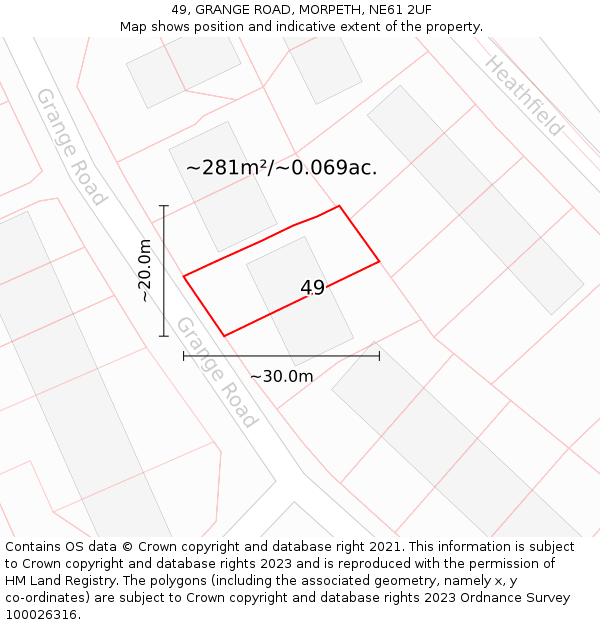 49, GRANGE ROAD, MORPETH, NE61 2UF: Plot and title map