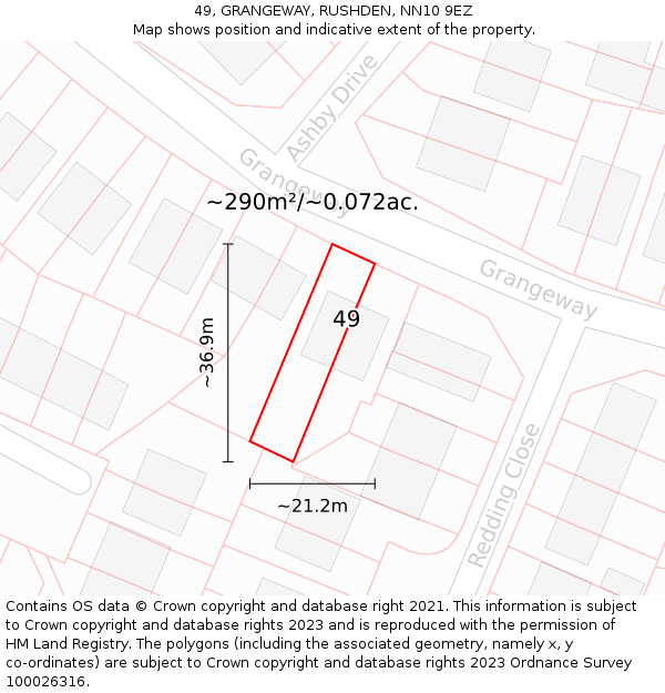 49, GRANGEWAY, RUSHDEN, NN10 9EZ: Plot and title map