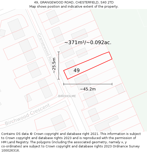 49, GRANGEWOOD ROAD, CHESTERFIELD, S40 2TD: Plot and title map