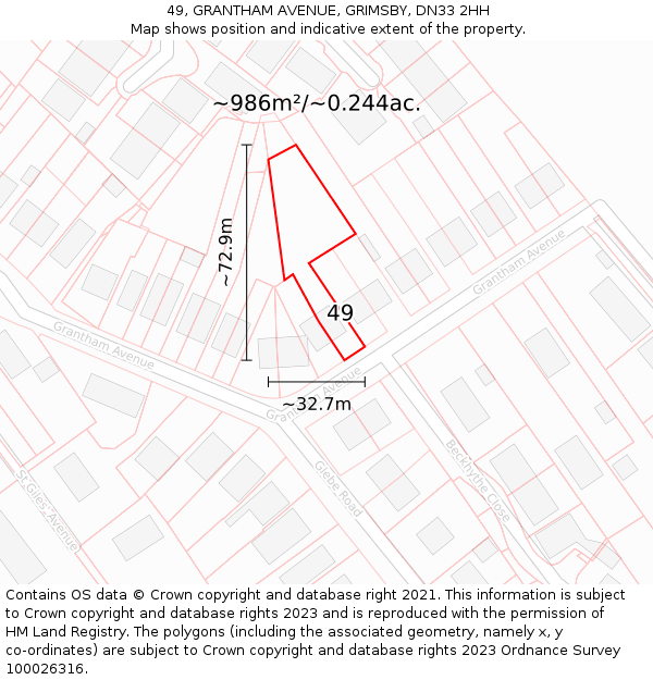 49, GRANTHAM AVENUE, GRIMSBY, DN33 2HH: Plot and title map