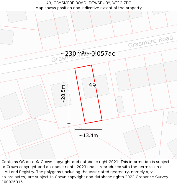 49, GRASMERE ROAD, DEWSBURY, WF12 7PG: Plot and title map