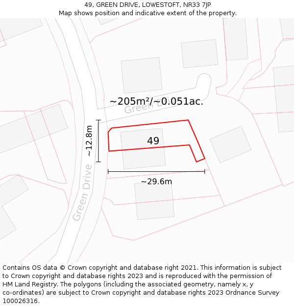 49, GREEN DRIVE, LOWESTOFT, NR33 7JP: Plot and title map