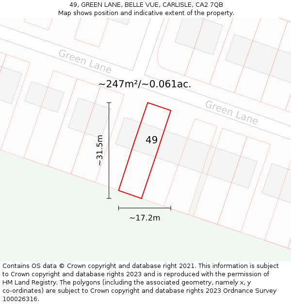 49, GREEN LANE, BELLE VUE, CARLISLE, CA2 7QB: Plot and title map