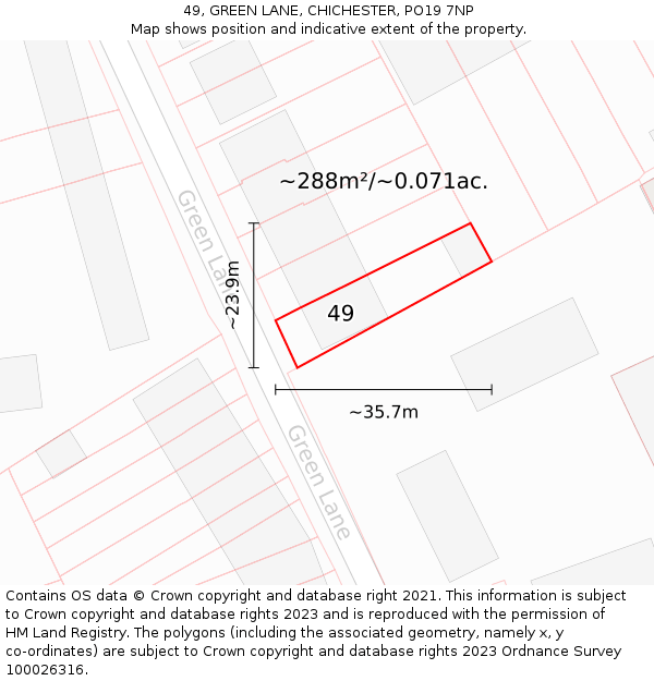 49, GREEN LANE, CHICHESTER, PO19 7NP: Plot and title map