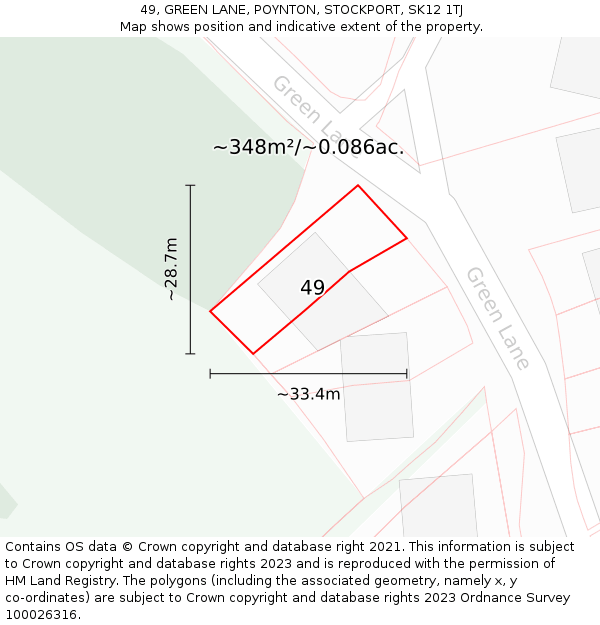 49, GREEN LANE, POYNTON, STOCKPORT, SK12 1TJ: Plot and title map
