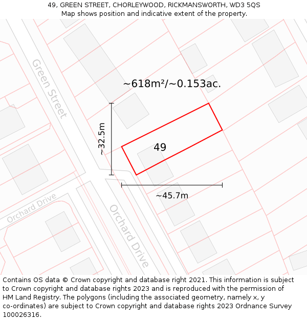 49, GREEN STREET, CHORLEYWOOD, RICKMANSWORTH, WD3 5QS: Plot and title map