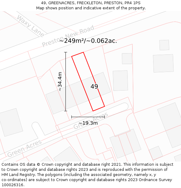 49, GREENACRES, FRECKLETON, PRESTON, PR4 1PS: Plot and title map