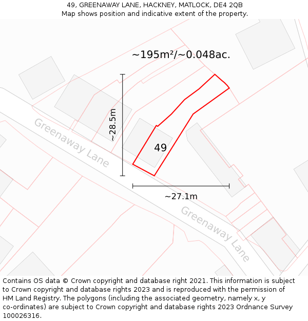 49, GREENAWAY LANE, HACKNEY, MATLOCK, DE4 2QB: Plot and title map