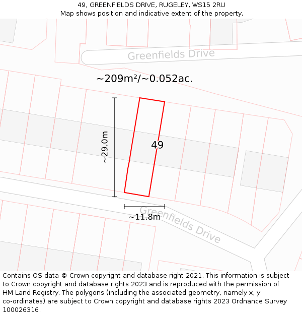49, GREENFIELDS DRIVE, RUGELEY, WS15 2RU: Plot and title map