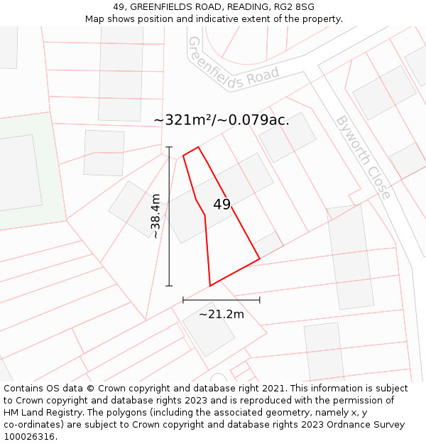 49, GREENFIELDS ROAD, READING, RG2 8SG: Plot and title map
