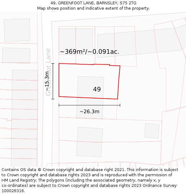 49, GREENFOOT LANE, BARNSLEY, S75 2TG: Plot and title map