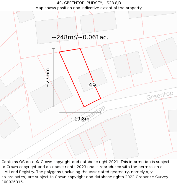 49, GREENTOP, PUDSEY, LS28 8JB: Plot and title map