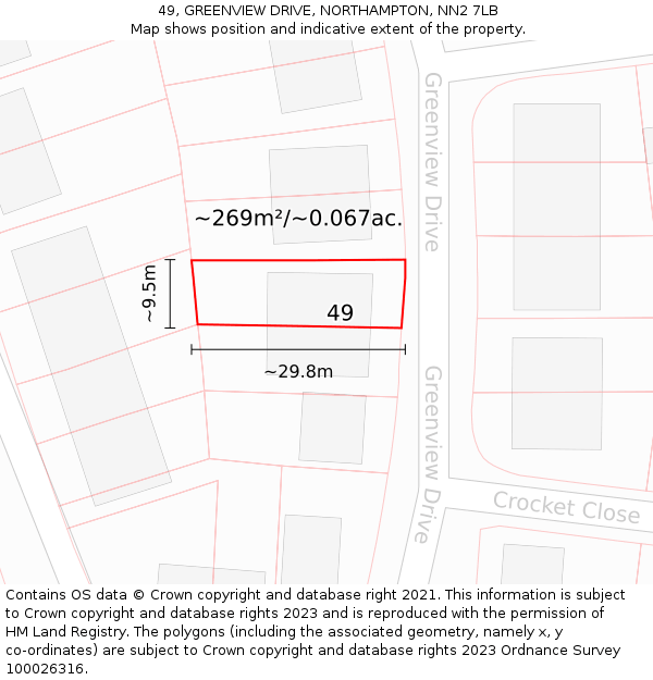 49, GREENVIEW DRIVE, NORTHAMPTON, NN2 7LB: Plot and title map