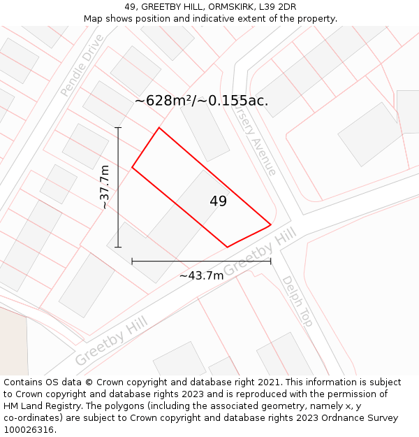 49, GREETBY HILL, ORMSKIRK, L39 2DR: Plot and title map