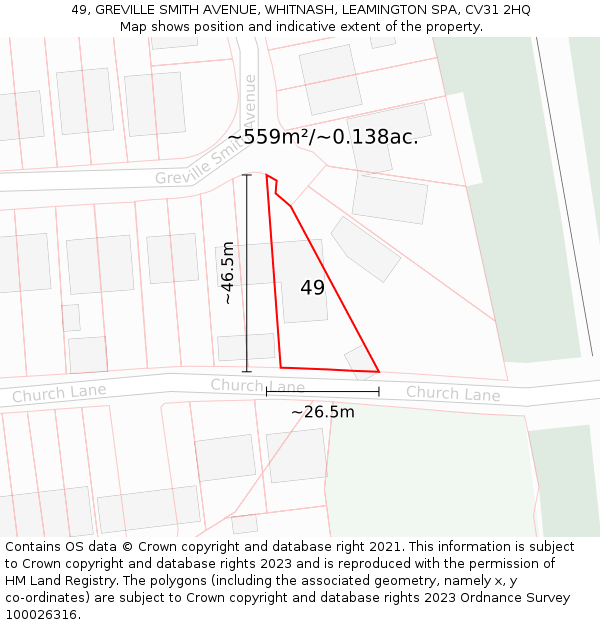 49, GREVILLE SMITH AVENUE, WHITNASH, LEAMINGTON SPA, CV31 2HQ: Plot and title map