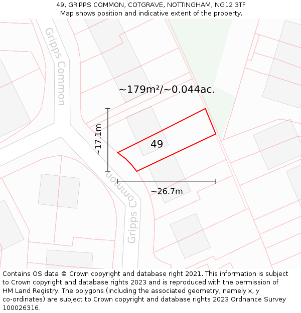 49, GRIPPS COMMON, COTGRAVE, NOTTINGHAM, NG12 3TF: Plot and title map